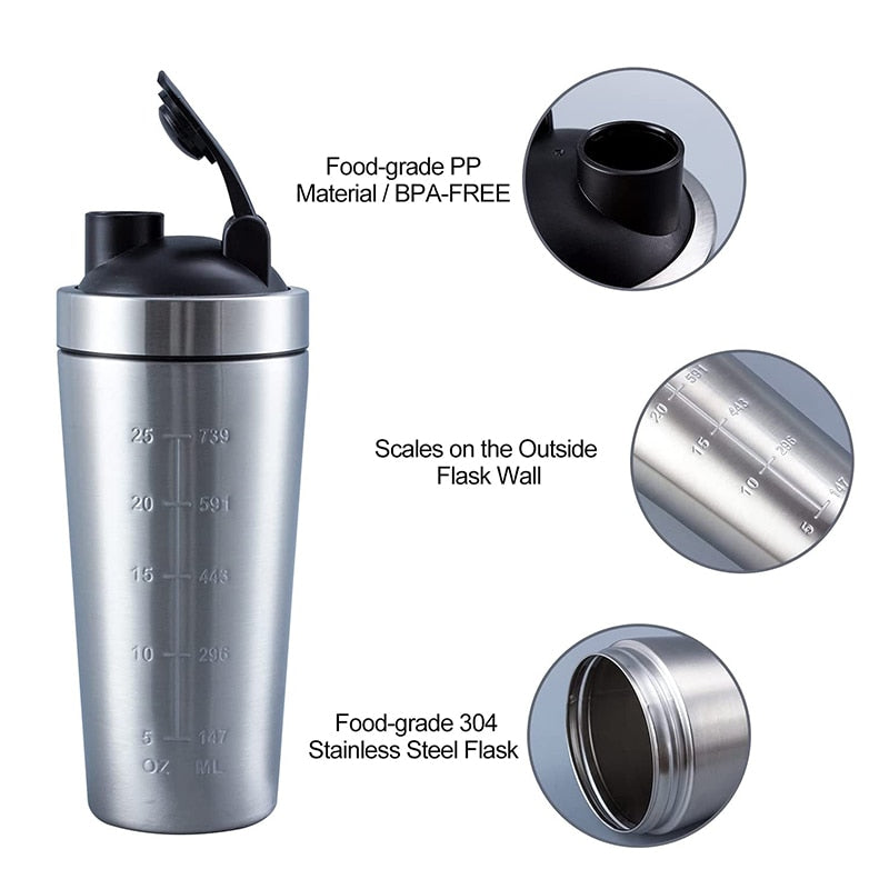 Stainless Steel Shaker Cup Vacuum Mixer Cup Outdoor Drinkware Water Bottle Double Layer Protein Powder Shaker Bottle 500ml