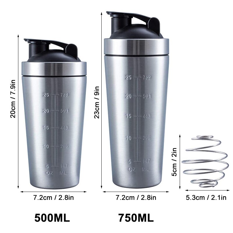 Stainless Steel Shaker Cup Vacuum Mixer Cup Outdoor Drinkware Water Bottle Double Layer Protein Powder Shaker Bottle 500ml